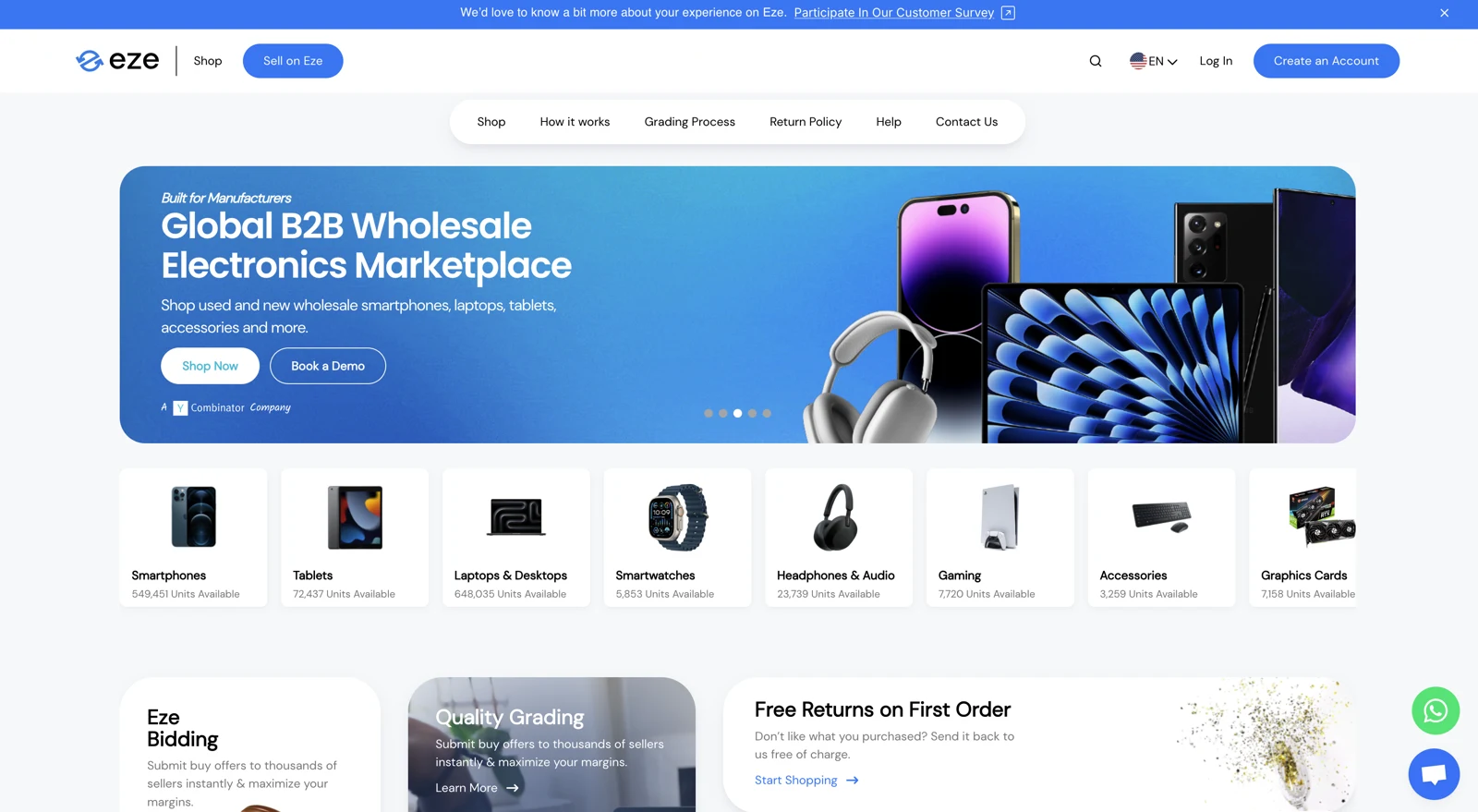 Archived Eze Wholesale website with electronics trading products