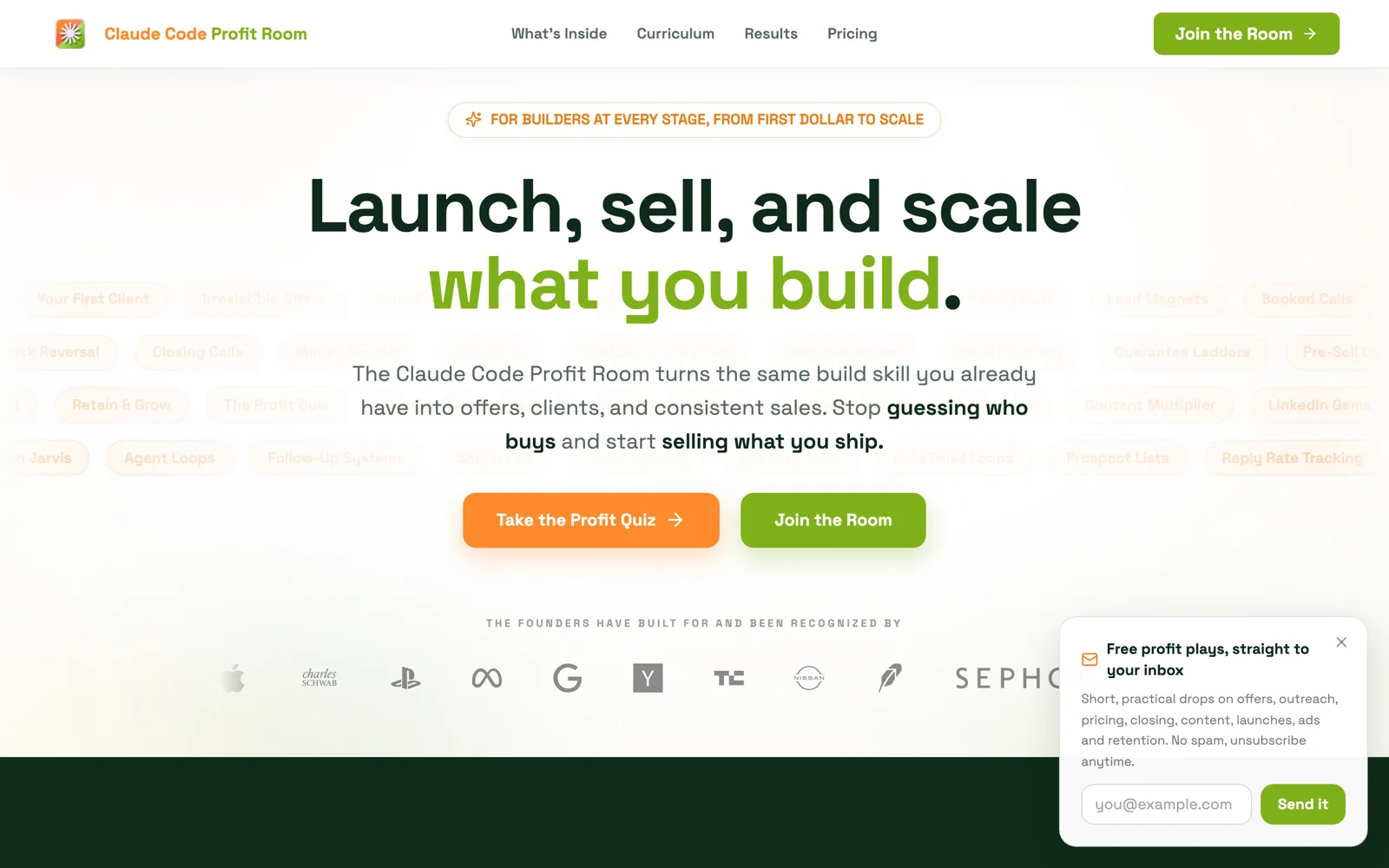 Claude Code Profit Room — website screenshot