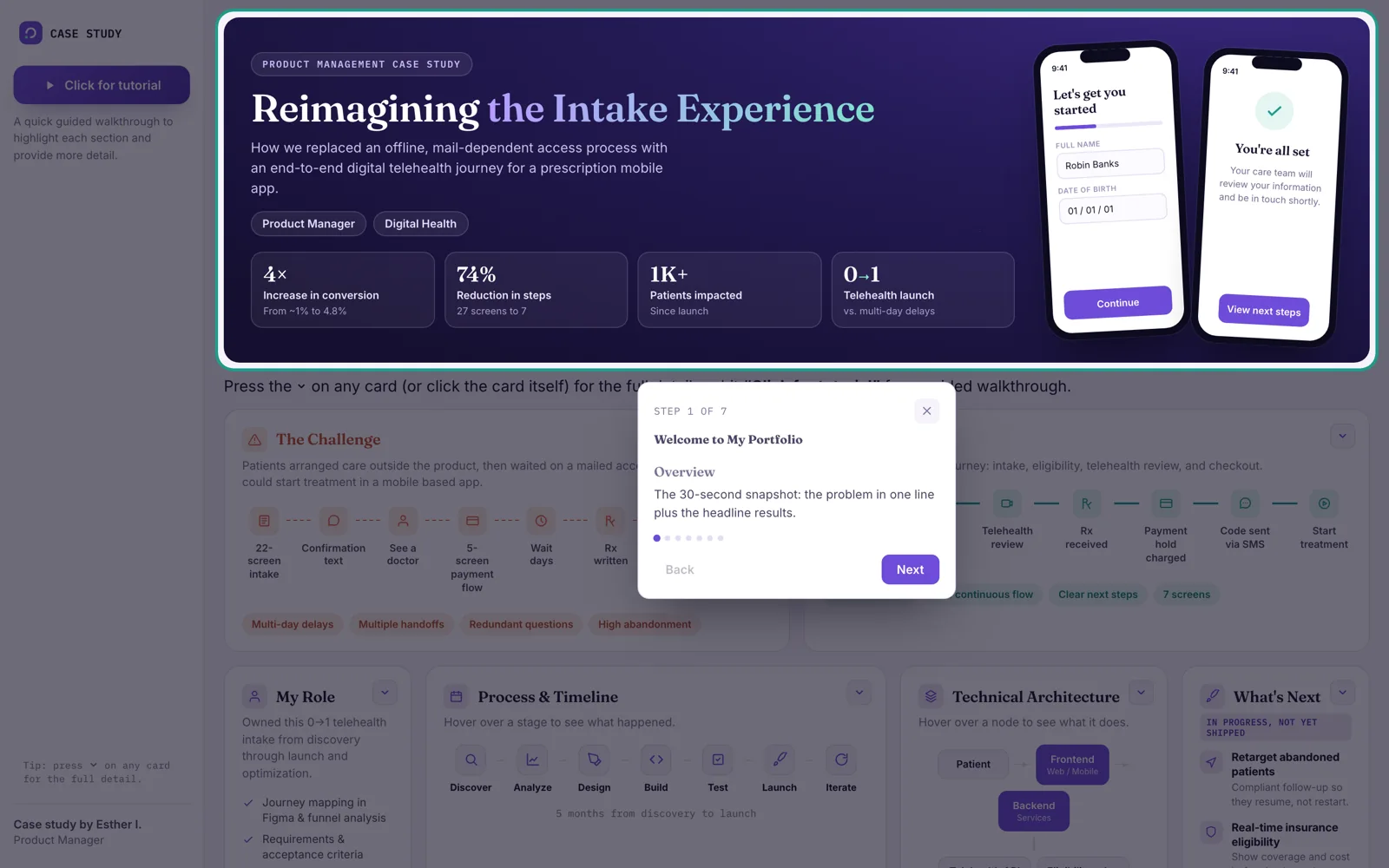 Esther PM — Product Management Case Study — website screenshot